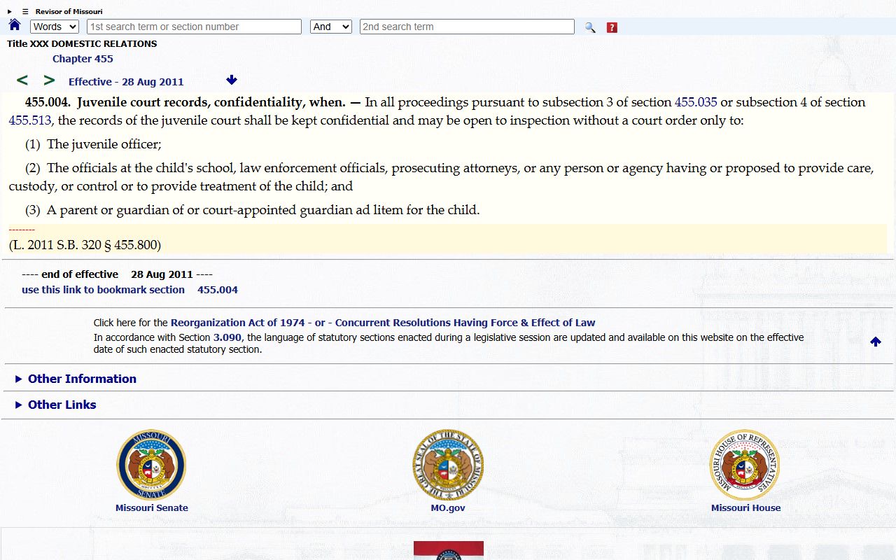 Pike County arrest records Missouri juvenile confidentiality statute