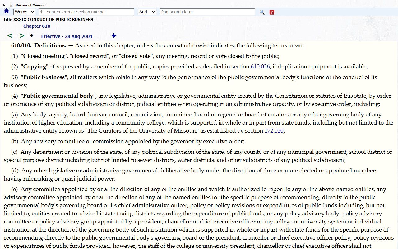Pike County court records Missouri Sunshine Law definitions