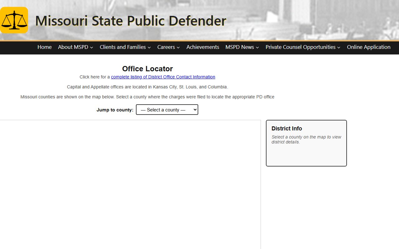 Pike County criminal court records Missouri public defender office locator