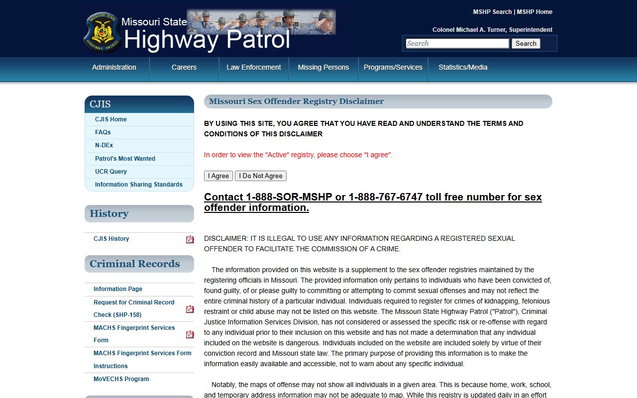 Pike County criminal court records Missouri State Highway Patrol registry page