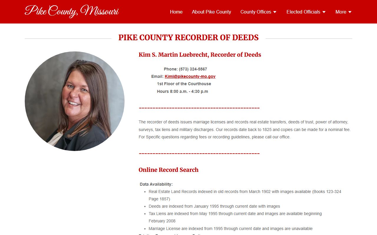 Pike County marriage records Recorder of Deeds page
