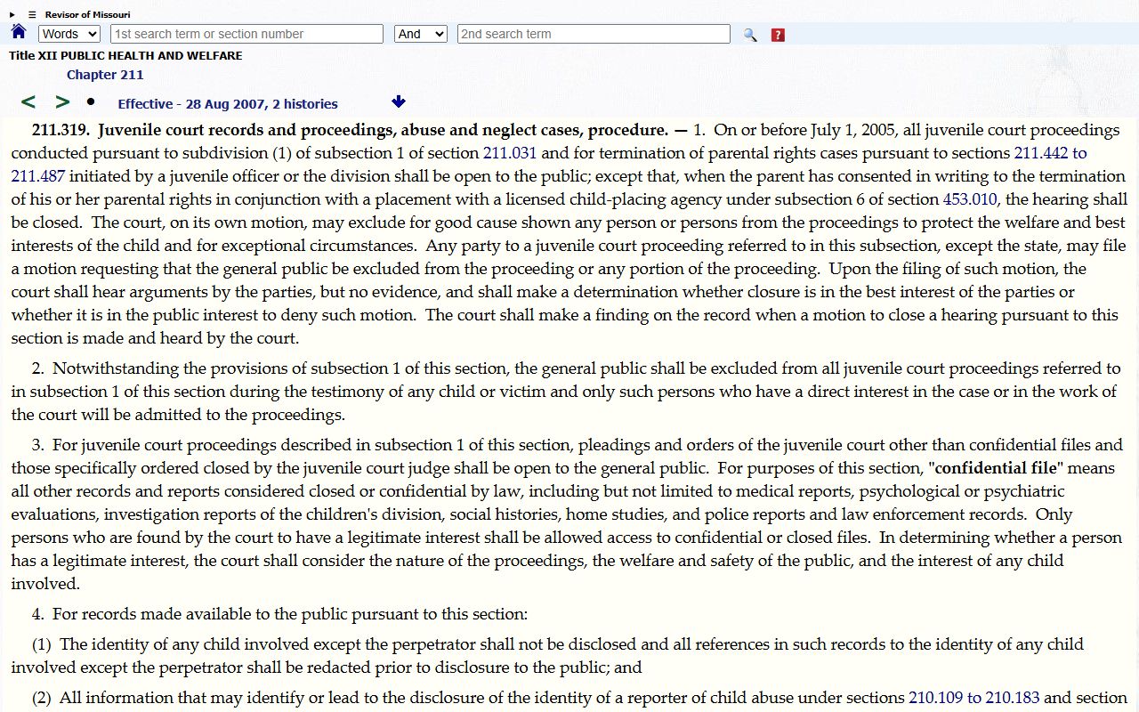 Pike County probate records Missouri juvenile record access statute